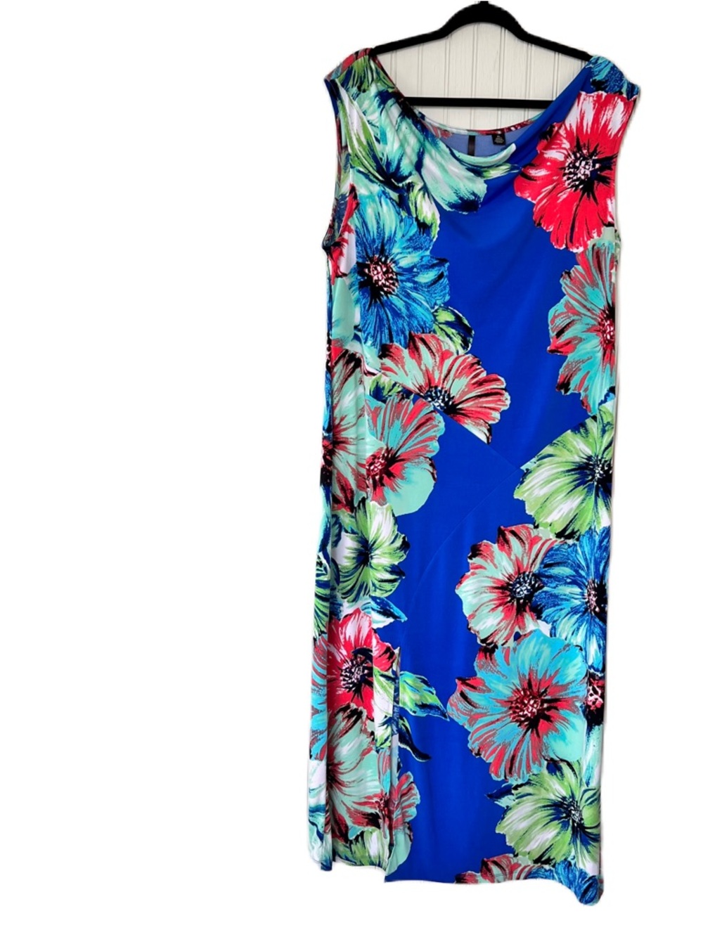 Skies The Limit Tropical Bright Blue Floral Sleeveless Maxi Dress Sz XL
